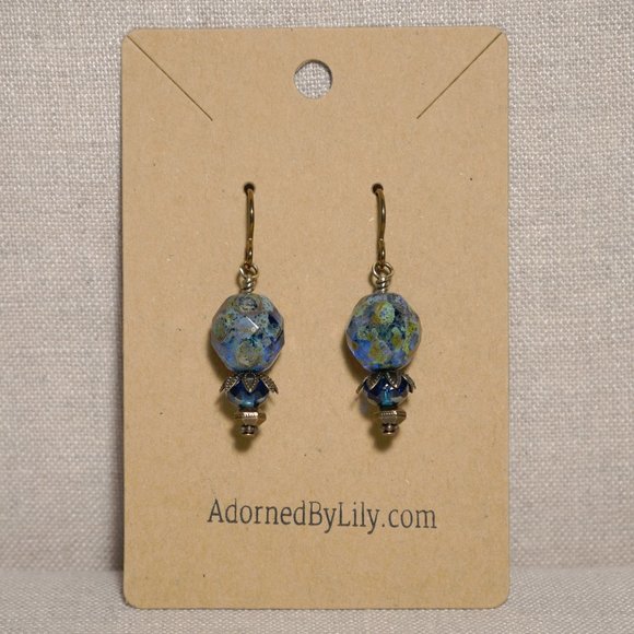 Hand Crafted Handmade Earrings Blue Faceted Picasso Finish Czech Glass E… - Picture 2 of 5